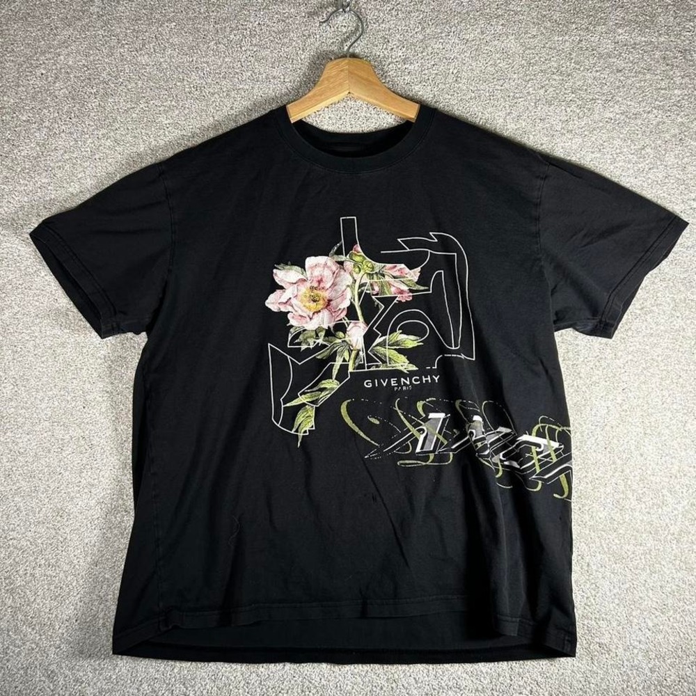 Men's Givenchy peony maze print distressed graphic tee shirt tshirt